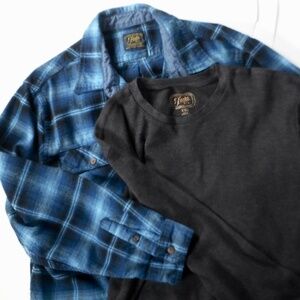Jachs Heritage Mens XXL Flannel Shirt Blue Black Plaid w GreyThermal Set XLNT